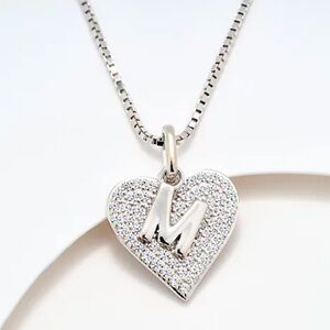 NWT Diamonique x Kathy Levine All About You Necklace, M Initial, Sterling Silver